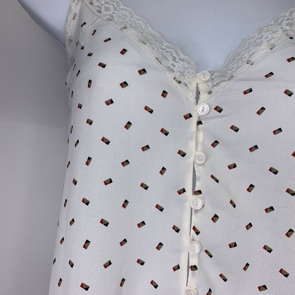 Lush Camisole Size Large Cream Button Front Lace - Picture 4 of 8